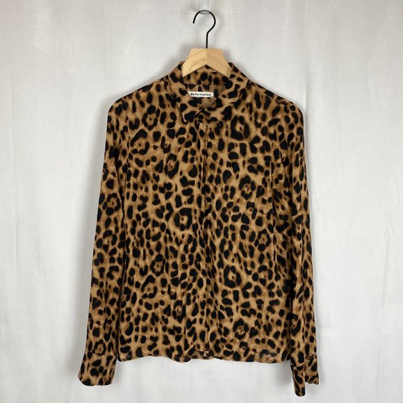 REFORMATION Violet Leopard Print Button Down Top - Picture 5 of 12